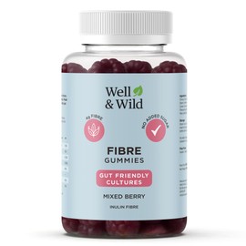 Well & Wild Prebiotic Fibre Gummies – 4g Inulin + Live Cultures – Vegan Gut Health & Digestive Support – Sugar Free – Mixed Berry – 60 Fiber Gummies (30 Day Supply)
