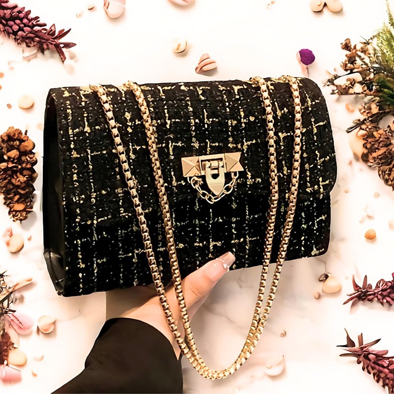 Vertex Prime Chic Fashionable Stylish Houndstooth Woolen Shoulder Bag for