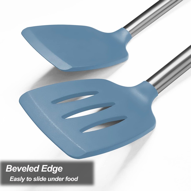 2 Pack Spatulas, Solid & Slotted Silicone Spatula Set, Stainless