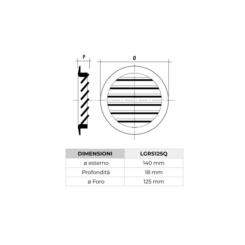 La Ventilation LGRS125Q Ventilation Grille Round Oak for Installation Diameter
