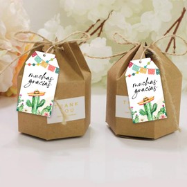50Pcs Fiesta Thank You Tags, Cactus Fiesta Thank You Gift Tags, Mexican Muchas Gracias Succulent Hanging Labels with Hemp Rope for Bridal Shower Couples Shower Birthday Baby Shower Party Favors