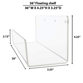 SOURCEONE.ORG Source One Premium Clear Acrylic Floating Wall Mount Shelves Perfect for Books, Magazines, Displaying Items. Pre Drilled (1, 36 Inch)