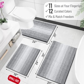 OLANLY Bathroom Rugs 30x20, Soft Chenille Striped Bath Rugs, Grey