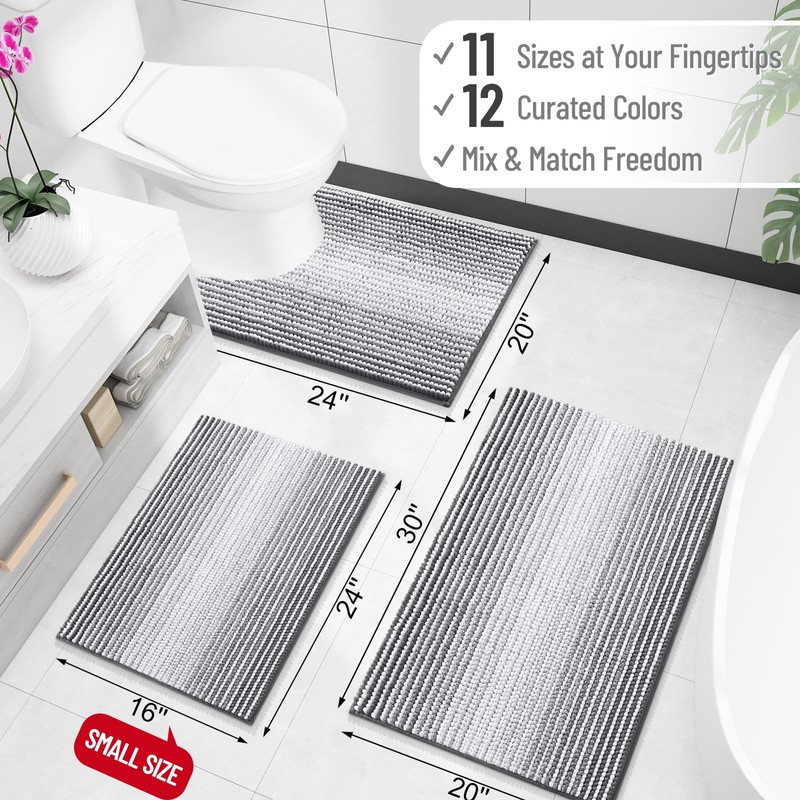 OLANLY Bathroom Rugs 30x20, Soft Chenille Striped Bath Rugs, Grey