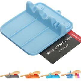 Spoon Rest, Silicone Spoon Holder for Stove Top with Drip Pad Suitable for Multiple Kitchen Gadgets, 3-Groove Upgraded Utensil Rest for Kitchen Counter, Heat-Resistant Dishwasher Safe, Lake Blue
