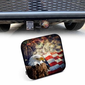 Beabes Trailer Hitch Cover for 2" Receivers Bald Eagle American Flag, Grunge Eagle USA Flag Fireworks Receiver Tube Hitch Plug Towing Hitch Covers Truck Hitch Accessories for Sedans Cars SUVs