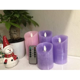 Advent Candles Battery Operated Set 4-Realistic Moving Flame Purple Pillar Candles with Remote and Timer 3pcs and 1pc Pink -Unscent
