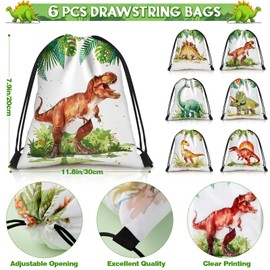 G.C Dinosaur Party Bag Children's Birthday Dinosaur Backpacks with Drawstring Dino Headband Key Ring Tattoo Sticker Drawstring Bag Dino Party Gift Bag Give Aways for Children Boys