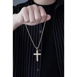 VQYSKO Cross Necklace for Men Women, CZ 14k Gold Plated Stainless Steel Plain Simple Cross Pendant Necklace for Men, 20in, Stainless Steel, stainless steel