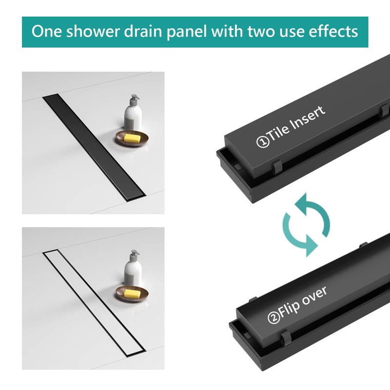 BARONAGE 28 Inch Linear Shower Drain, 2-in-1 Flat & Tile