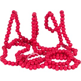 One Holiday Way 9-Foot Long Rustic Bright Red Wood Bead Garland Christmas Tree Decoration - Decorative Vintage Style Wooden Beads for Everyday Shabby Chic Country Farmhouse Home Decor