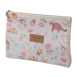 Paul & Joe La Papetry Marks Tea Party PAJ-PO14-BE Printed Mesh Flat Pouch, beige