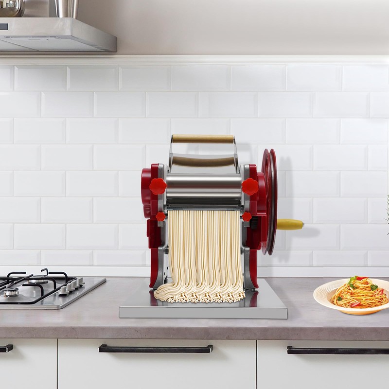 Pasta Maker Machine, Manual Hand Press, Adjustable Thickness Settings (0.5-5