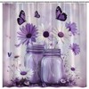FAXTOZ Rustic Purple Butterfly Daisy Floral Glass Jar Shower Curtain,