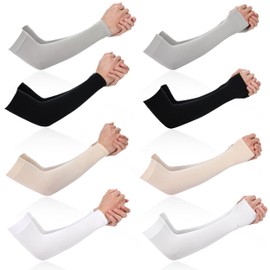 Piacolnic 8 Pairs UV Arm Sleeves for Women, 8 Colors Sun Protection Sleeves, Cooling Arm Sleeves Arm Cover Women Sports Cover with Thumb Hole for Driving Golfing Fishing Cycling