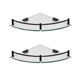 Paradmas Glass Shower Corner Shelves 2 Pack - Floating Bathroom Shelves Tempered Glass Shelf with Rails SUS 304 Stainless Steel Wall Mounted Organizer, 24cmx24cm 6mm, Black