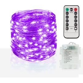 2pk 50 LED Battery Powered Fairy String Lights with Remote for Vela Lanterns, Purple