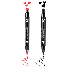 Go Ho 2 PCS Waterproof Liquid Eyeliner Stamps,Double-side Black&Red Smudge-proof Eye Liner,Heart Stamp Eyeliner for Halloween Costumes Makeup,Long-lasting Love Tattoo Tools