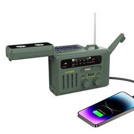 Solar Hand Crank Emergency Radio,NOAA/AM/FM with LED Flashlight & Reading Lamp,USB Type-C/Solar/Hand Crank Charging,Bluetooth Speaker,SOS Alarm&Compass for Camping Indoor Outdoor Emergencies (Green)