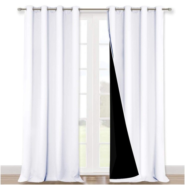 NICETOWN White 100% Blackout Curtains for Windows, Super Heavy-Duty Black