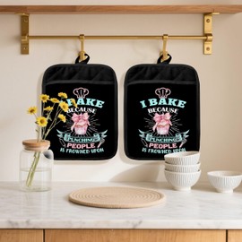 Fyecoluo Funny Baking Pot Holders 2 Pack Set, Gifts for Baking Lovers, I Bake Because Punching People is Frowned Upon Heat Resistant Oven Hot Pads for Kitchen Countertop Baking，054 Potholder