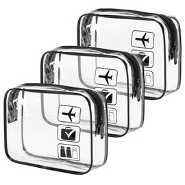 MODENGKONGJIAN MODENGKONGJIAN TSA Approved Toiletry Bag, 3 Pcs Clear Toiletries Bags Quart Size Travel Makeup Cosmetic Bag for Women Men, Carry on Airport Airline Compliant Bag (Black)