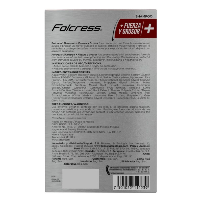 Folcress Shampoo Fuerza Y Grosor Para Hombre 260 Ml