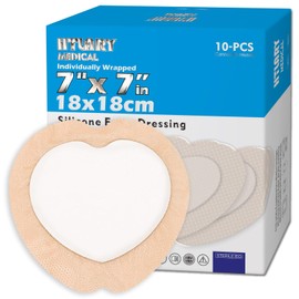 Htlary 10 Pack Silicone Adhesive Sacral Foam Dressing 7x7 Inches Waterproof Breathable Wound Pads for Bed Sores Pressure Ulcer Care Absorbent Skin Friendly Medical Bandages