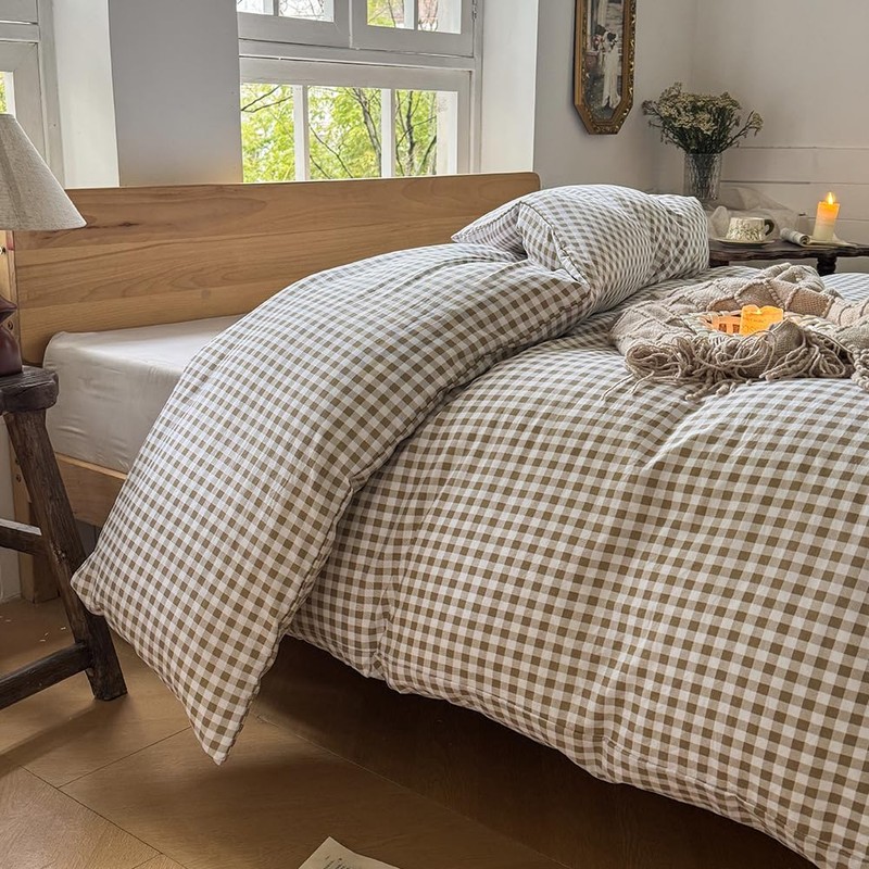 Tan Gingham Weighted Blanket Cover 48"x72", Taupe Soft Pre-Washed Microfiber