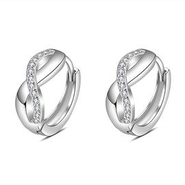 Ecripe Silver Hoop Earrings for Women, Silver Infinity Hoops Earrings, Cubic Zirconia Huggie Hoops for Ladies Girls, 10mm Sleeper Earring Hoops