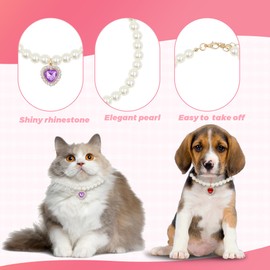 4 PCS Adjustable Pearl Cat Collar with Heart Shape Rhinestone, YITOBA Pearl Necklace for Dogs in 4 Colors, Cute Dog Collar for Cats Puppy, Pet Jewelry for Party Wedding Birthday (Colorful)