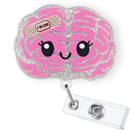 Cute Brain Badge Reel Retractable, Neurology Brain Badge Clip, Neuro Nurse ID Badge Holder, Funny Neurologist Gifts, Neuroscience ID Name Tag Badge Holder with Alligator Clip & 24” Durable Nylon Cord