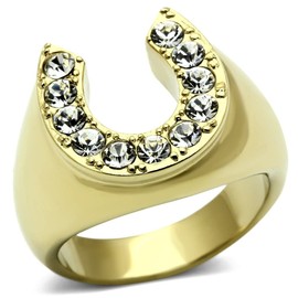 YourJewelleryBox Mens Horse Shoe Ring Gold CZ Signet Pinky Steel Chunky TK717 T