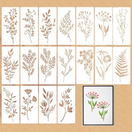 18pcs Large Wildflower Stencils for Painting Reusable Floral Stencils Flowers and Leaves Craft Templates Botanical Art Wildflower for Painting Wood Wall Door Crafts Canvas Home Decor