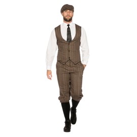 shoperama 20s Peaky Blinders Suit Knickerbocker Men's Costume Black and White Vest Flat Cap The Roaring Twenties 20's, 58, brown/beige