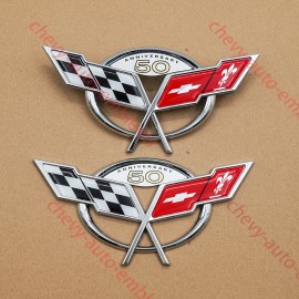 Truckemblems Pair Chrome Red For 1997-2004 C5 50TH Front Nose and Rear Gas Lid Emblems Badges