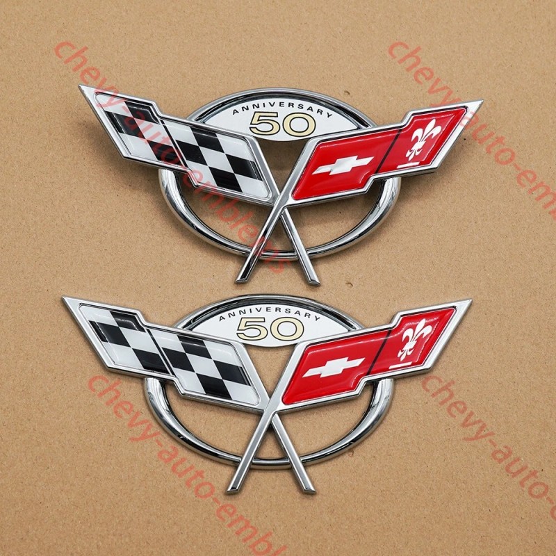 Truckemblems Pair Chrome Red For 1997-2004 C5 50TH Front Nose