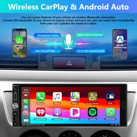Motorsi Android 13 Single DIN car Stereo 6.9 Inch HD capacitive Touchscreen Built-in GPS Navigation Bluetooth USB with Wireless CarPlay Android Auto Mirror Link FM/EQ USB/AUX/TF/SWC+Remote Control