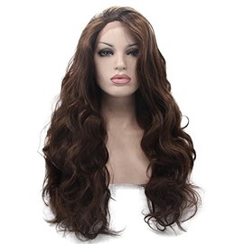 Melody Wig Dark Brown Lace Wigs For Women Body Wave Brown Synthetic Lace Front Wigs Free Part 180% Density Half Hand Tied Heat Resistant Fiber Hair 24''