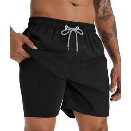 APTRO Men's Swim Trunks with Compression Liner 5 Inch Bathing Suit Beach Swimsuits M