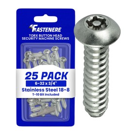 Fastenere Torx Security Machine Screws - 6-32 x 3/4" (25-Pack) Stainless Steel, Tamper-Resistant, Button Head Screws, Bolt Screw for Higher Level of Safety & Theft Prevention