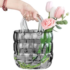 Unique Purse Vase for Flowers,11'' Handmade Thicken Bubbled Glass Bag Vases with Gradient Color for Home Decors .Great Clear Purse Flower Vase for Centerpiece,Floral Arrangement,Wedding Decors.