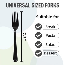 50 Pcs Black Plastic Forks, Black Plastic Silverware, Heavy Duty Plastic Cutlery Set Disposable Utensils Sets for Graduation Party Home Office School Restaurant