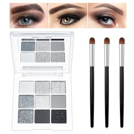 KYDA 9 Colours Smoky Makeup Eyeshadow Palette, Dark Grey & Black Punk Eyeshadow Palette Make-up, Pearlescent Matte Cement Grey Colour Eyeshadow with Eyeshadow Brush