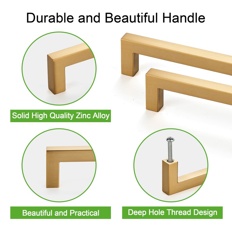 TUNNY 10 Pack Square Solid Cabinet Handles-3.8"/96mm Screw Spacing Shiny