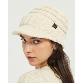 Hat Hut Beanie Hats for Women Men Satin Lined Winter Hats for Women Slouchy Beanies Satin Lined Beanie with Brim Visor (Beige)