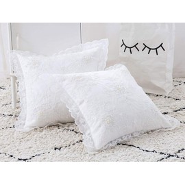 Minoki Throw Pillow Covers Shabby and Elegant White Lace Handmade Beaded Throw Pillow Cases Embroidered Decorative Cushion Cases for Couch Sofa Bed Floral Decor 18x18 Inch 2 Pack