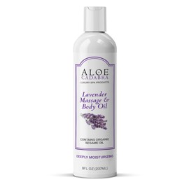 Aloe Cadabra Body Massage Oil for Men, Women, Couples, Relaxing Therapeutic Massage, Aromatherapy, Moisturizing Bath & Body Oil with Lavender Essential Oil (8 Fl Oz)