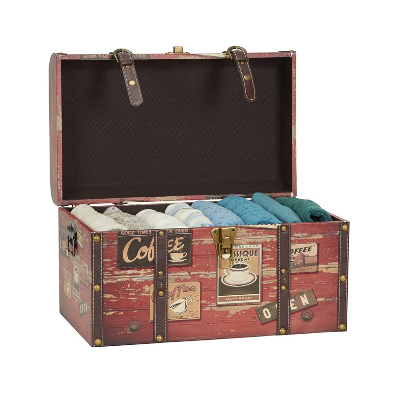 Household Essentials Medium Decorative Trunk, Coffee Shop Faux Decoupage, Antique