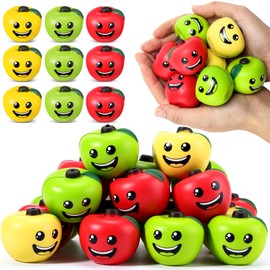 Meooeck 36 Pcs Fruit Stress Ball Toys Red Green Yellow Fruit Anxiety Relief Stress Balls Soft Foam Favors Bulk Finger Exercise for Adults Teachers Gifts Party Supplies(2 Inch,Smile)